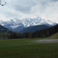 Verschneiter Gosaukamm vom Alengasthof Lämmerhof im Salzburger Land