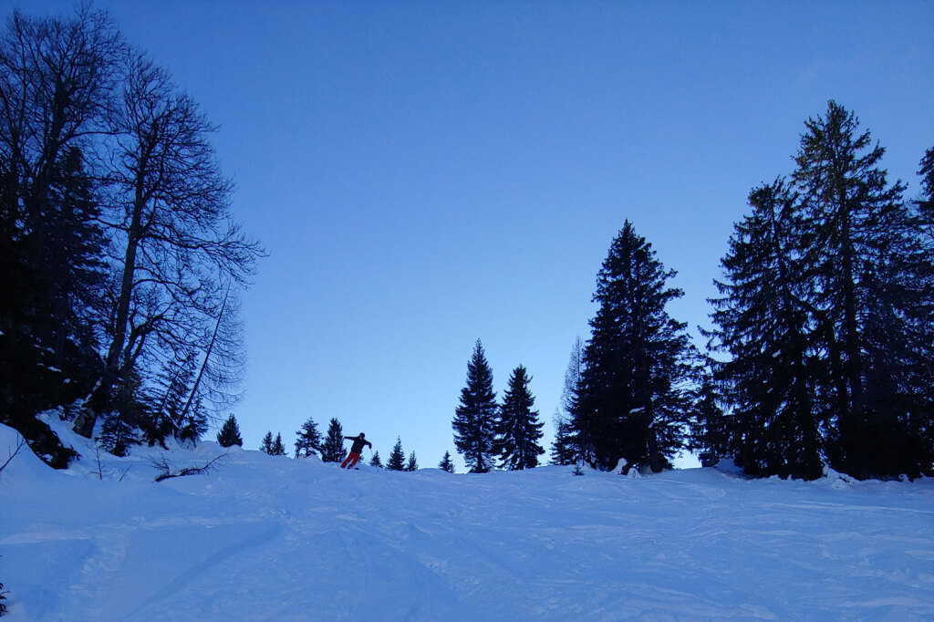 Ein Schifahrer im Tiefschnee